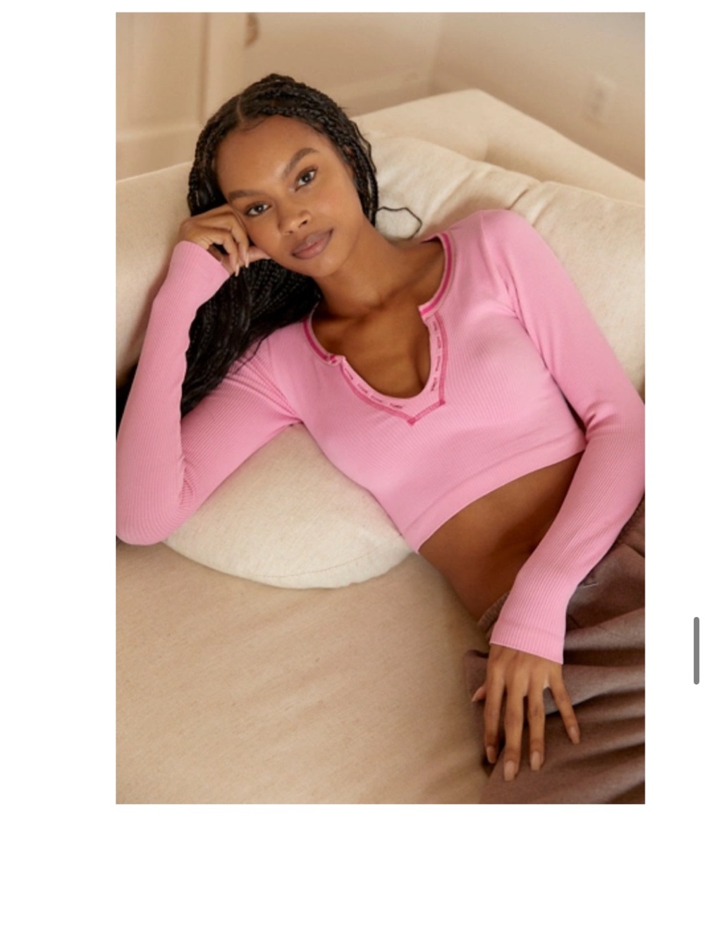 Out from Under Pink Ribbed Long-Sleeve Crop Top - Women